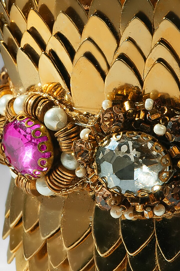 Gold Glass Beaded & Crystal Woven Bracelet by Deepa Gurnani at Pernia's Pop Up Shop