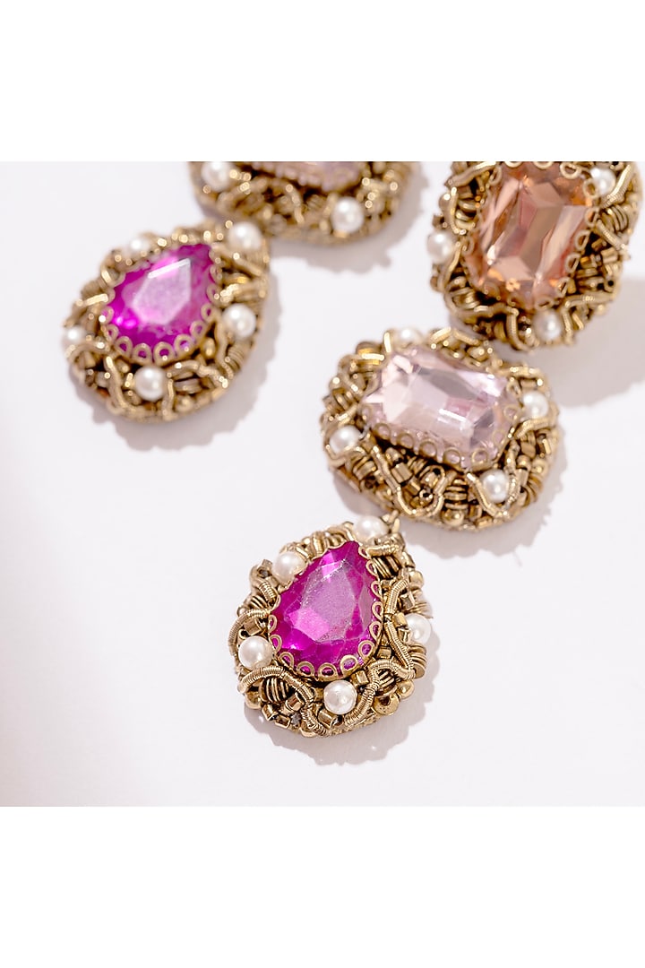 Pink Glass Beaded & Glass Crystal Dangler Earrings by Deepa Gurnani at Pernia's Pop Up Shop