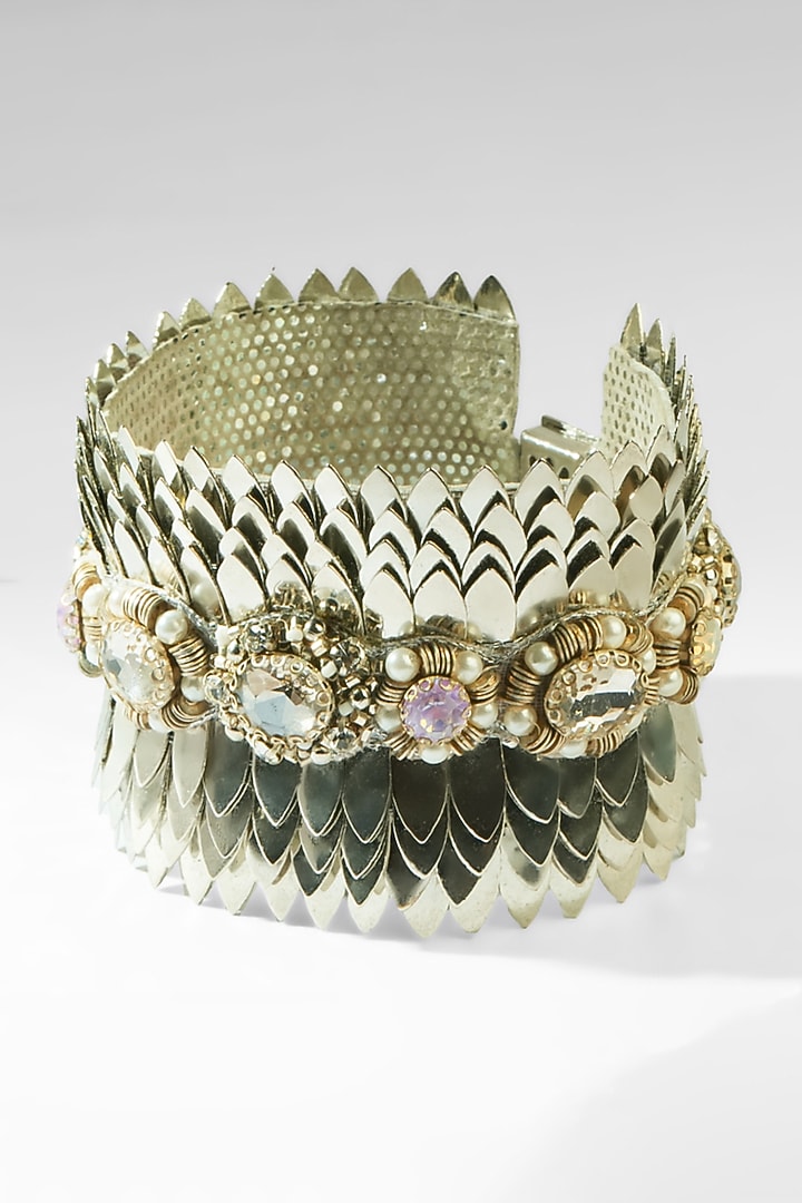 Gold Glass Beaded & Crystal Woven Bracelet by Deepa Gurnani at Pernia's Pop Up Shop