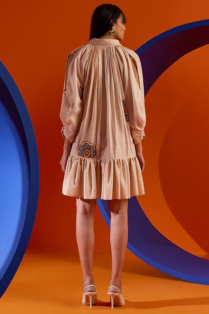 Ivory Art Twill Printed & Embroidered Summer Shirt Dress by DRAMEBAAZ at Pernia's Pop Up Shop