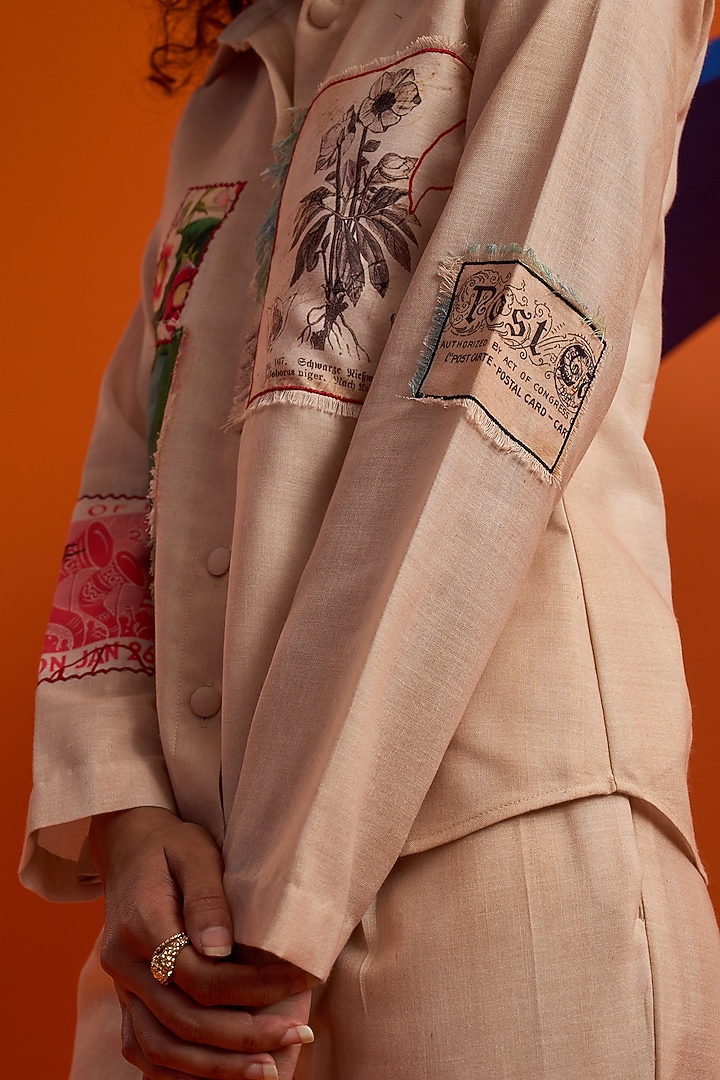 Ivory Art Twill Printed & Embroidered Co-Ord Set by DRAMEBAAZ at Pernia's Pop Up Shop
