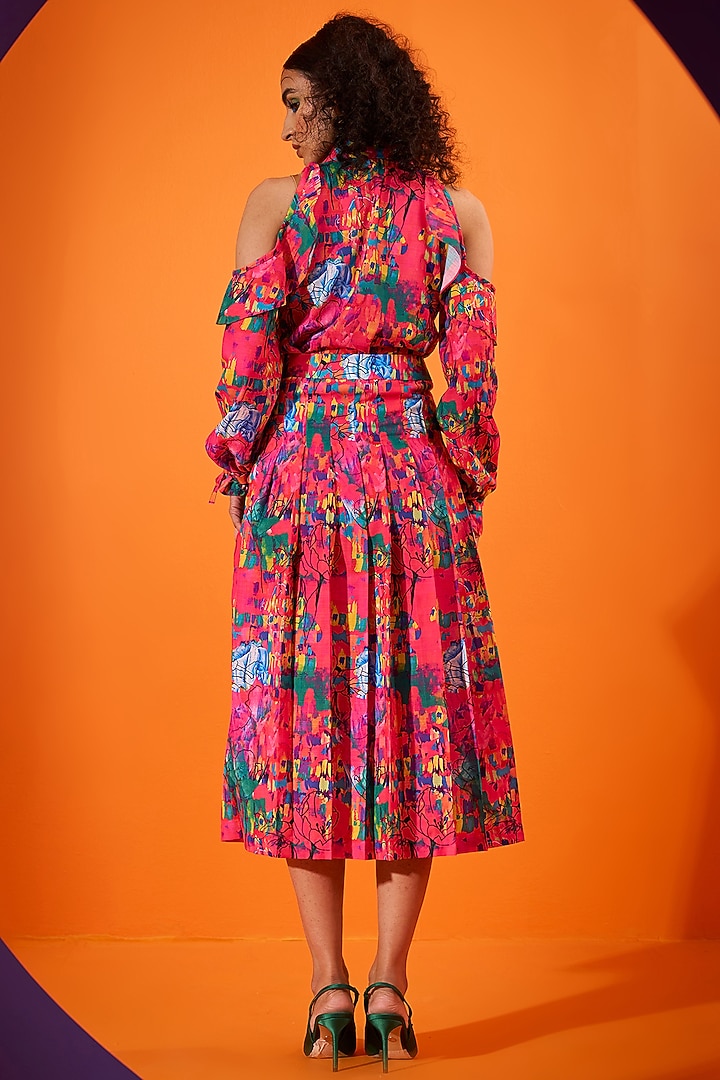 Pink Art Twill Pleated Skirt Set by DRAMEBAAZ at Pernia's Pop Up Shop