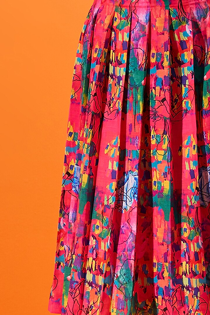 Pink Art Twill Pleated Skirt Set by DRAMEBAAZ at Pernia's Pop Up Shop