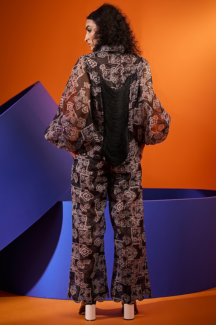 Black Art Twill & Organza Printed Jacket Set by DRAMEBAAZ at Pernia's Pop Up Shop