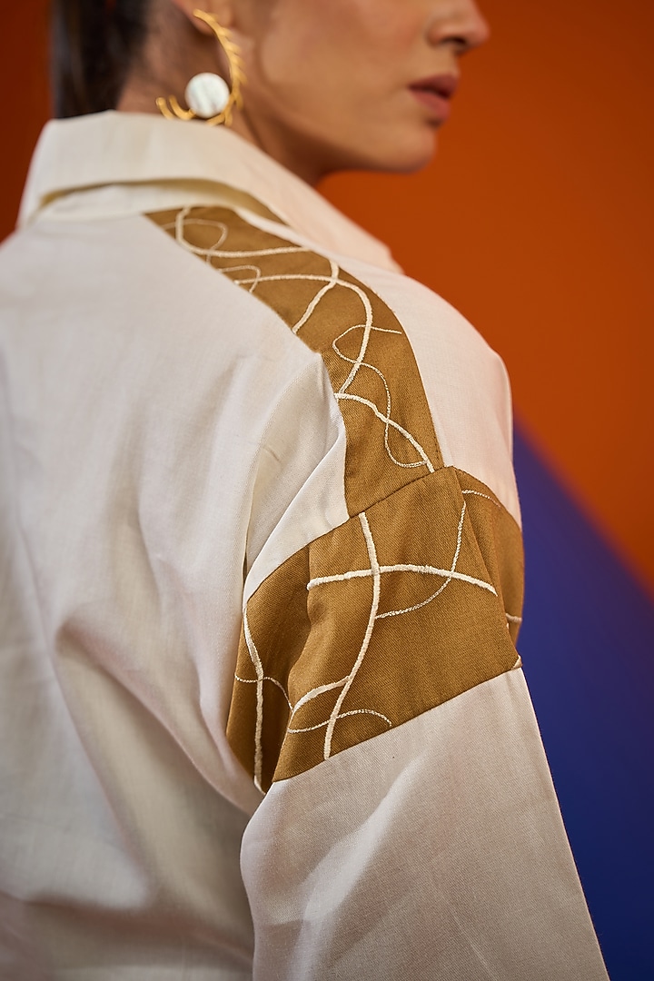 White & Tan Cotton Co-Ord Set by DRAMEBAAZ at Pernia's Pop Up Shop