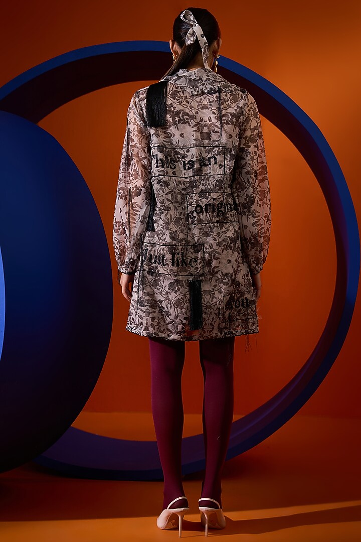 Blue & White Organza Digital Printed Mini Summer Dress With Jacket by DRAMEBAAZ at Pernia's Pop Up Shop