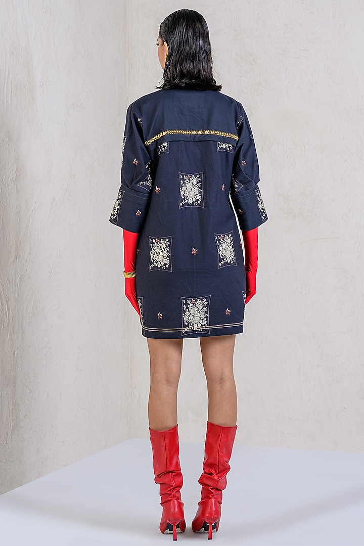 Black Cotton Denim Twill Printed Summer Dress by DRAMEBAAZ at Pernia's Pop Up Shop