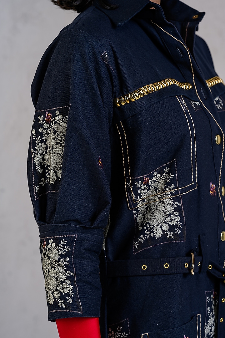 Black Cotton Denim Twill Printed Summer Dress by DRAMEBAAZ at Pernia's Pop Up Shop