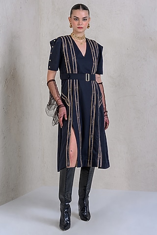 Black Cotton Denim Twill Dress by DRAMEBAAZ