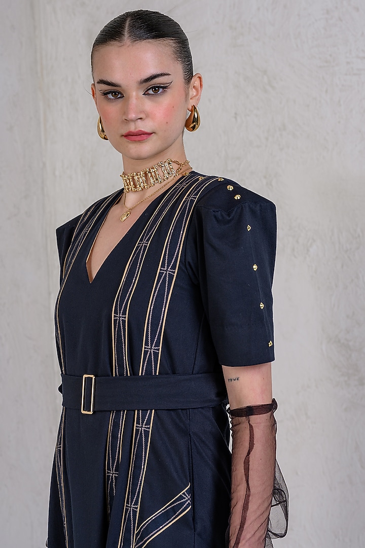 Black Cotton Denim Twill Summer Dress by DRAMEBAAZ at Pernia's Pop Up Shop