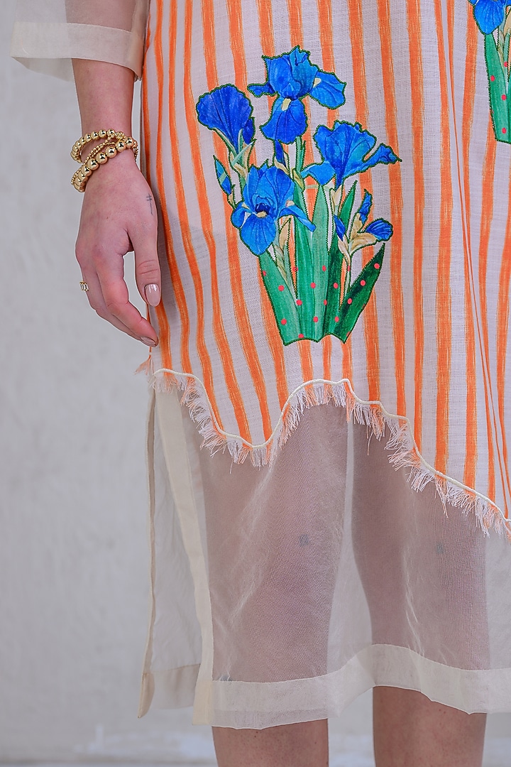 Zesty Orange Art Twill & Organza Floral Applique Embroidered Summer Dress by DRAMEBAAZ at Pernia's Pop Up Shop