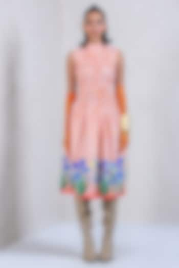 Orange Art Twill Floral Printed Striped Dress by DRAMEBAAZ at Pernia's Pop Up Shop