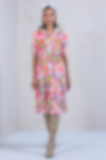 Multi-Colored Art Twill Floral Printed A-Line Dress by DRAMEBAAZ at Pernia's Pop Up Shop