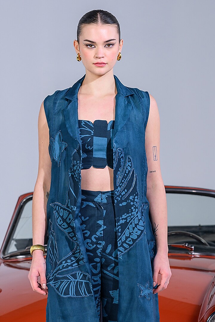 Dark Blue Cotton Denim Twill Jacket Set by DRAMEBAAZ at Pernia's Pop Up Shop