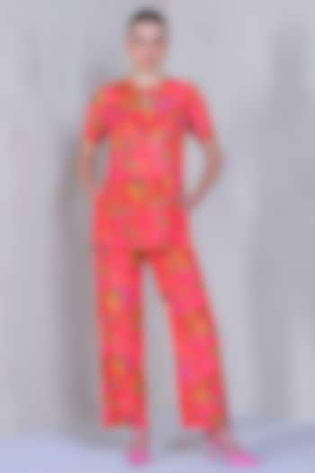 Punch Pink Organza Printed Co-Ord Set by DRAMEBAAZ at Pernia's Pop Up Shop