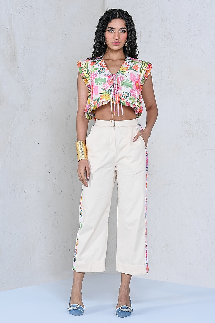 White Art Twill & Cotton Denim Twill Co-Ord Set by DRAMEBAAZ at Pernia's Pop Up Shop