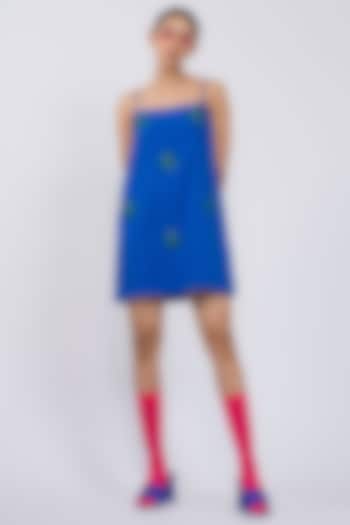 Electric Blue Cotton Embellished Spaghetti Summer Dress by DRAMEBAAZ at Pernia's Pop Up Shop