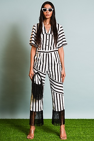 White Striped Co-Ord Set by DRAMEBAAZ