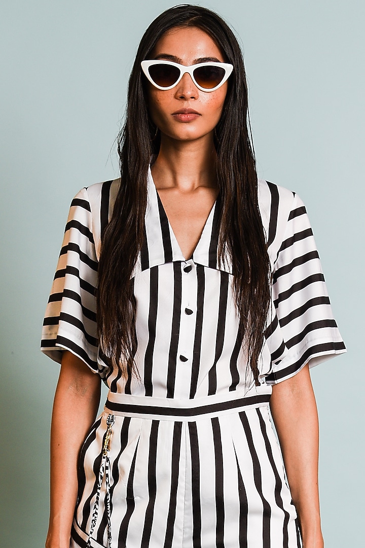 White Striped Co-Ord Set by DRAMEBAAZ at Pernia's Pop Up Shop