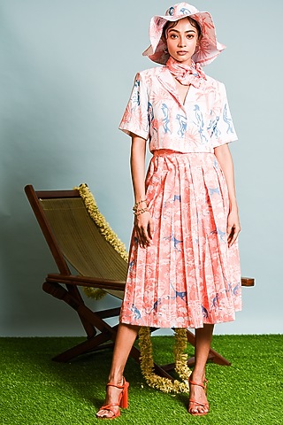Orange Printed Skirt Set by DRAMEBAAZ