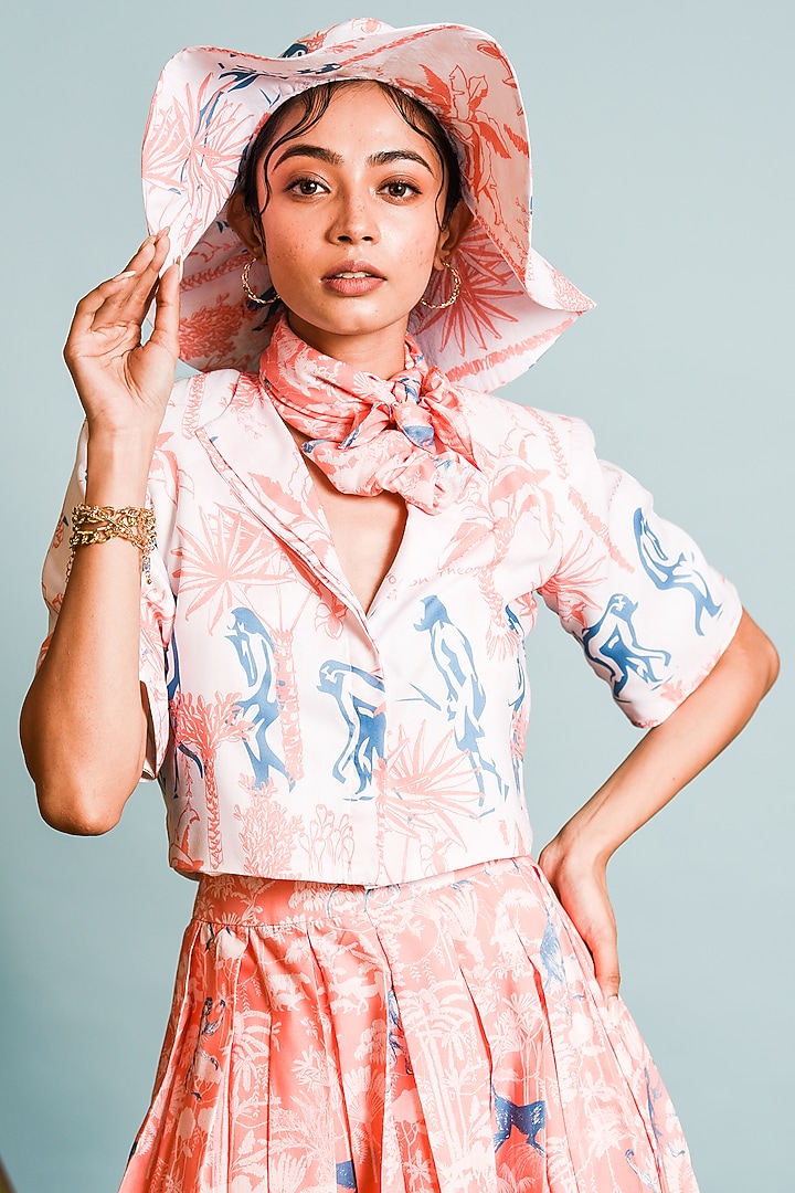 Orange Printed Skirt Set by DRAMEBAAZ at Pernia's Pop Up Shop