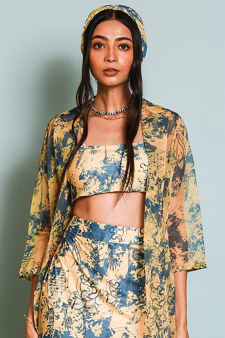 Yellow Printed Skirt Set by DRAMEBAAZ at Pernia's Pop Up Shop