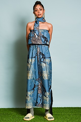 Blue Digital Printed Jumpsuit by DRAMEBAAZ