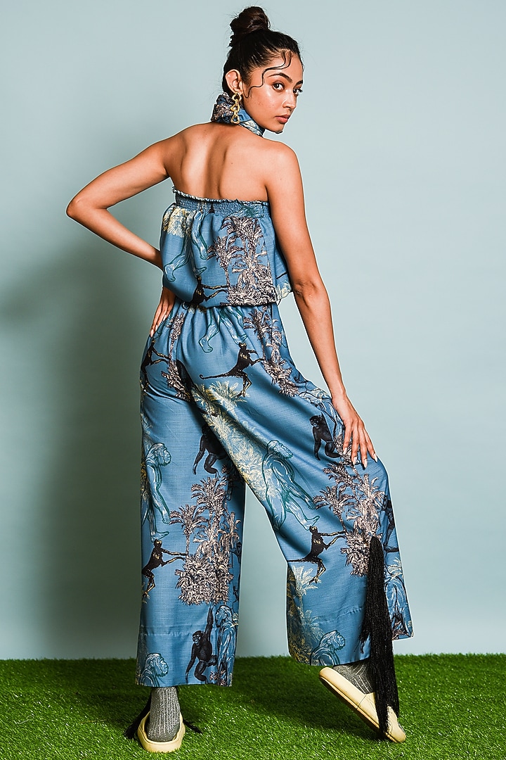 Blue Digital Printed Jumpsuit by DRAMEBAAZ at Pernia's Pop Up Shop