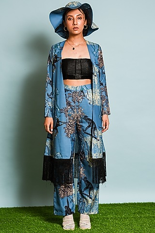 Blue Printed Jacket Set by DRAMEBAAZ