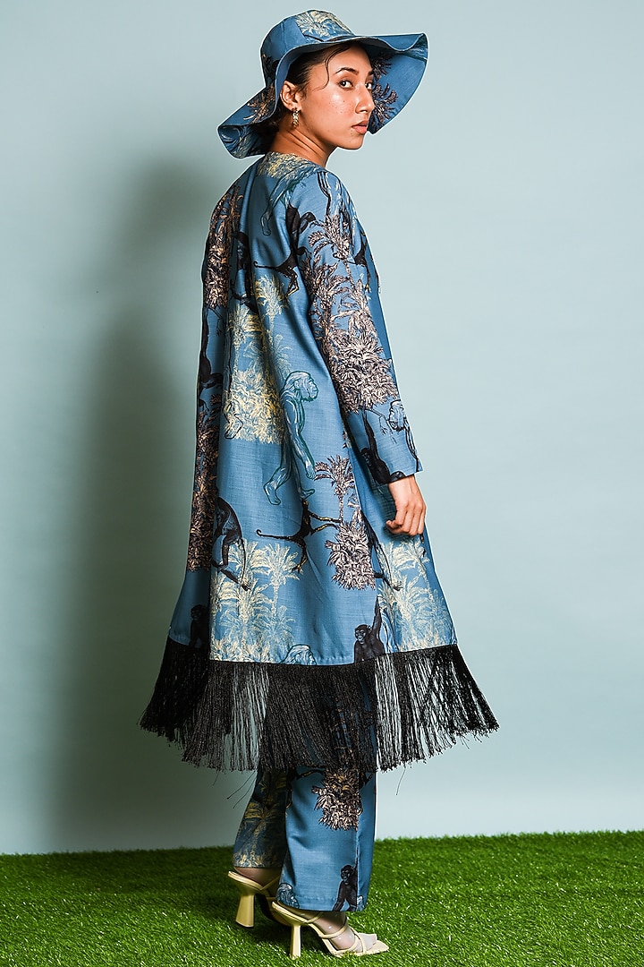 Blue Printed Jacket Set by DRAMEBAAZ at Pernia's Pop Up Shop