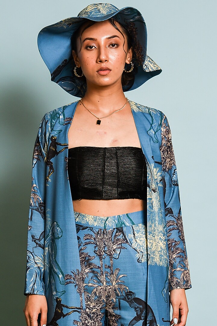 Blue Printed Jacket Set by DRAMEBAAZ at Pernia's Pop Up Shop