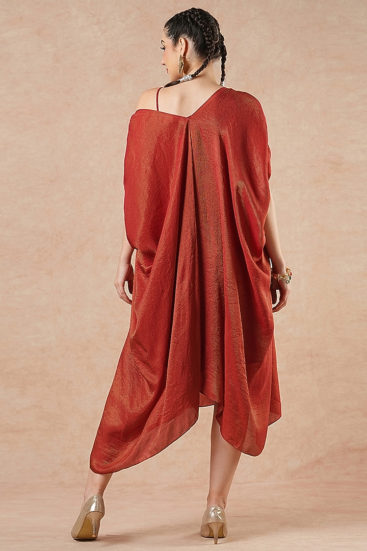 Ruby Red Gold Stripe Tissue Silk Metal Hand Embroidered Kaftan by Dori & Co. at Pernia's Pop Up Shop