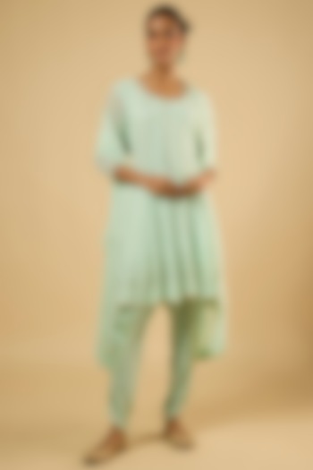 Mint Green Georgette Sequins Embroidered Kurta Set by Dori & Co. at Pernia's Pop Up Shop