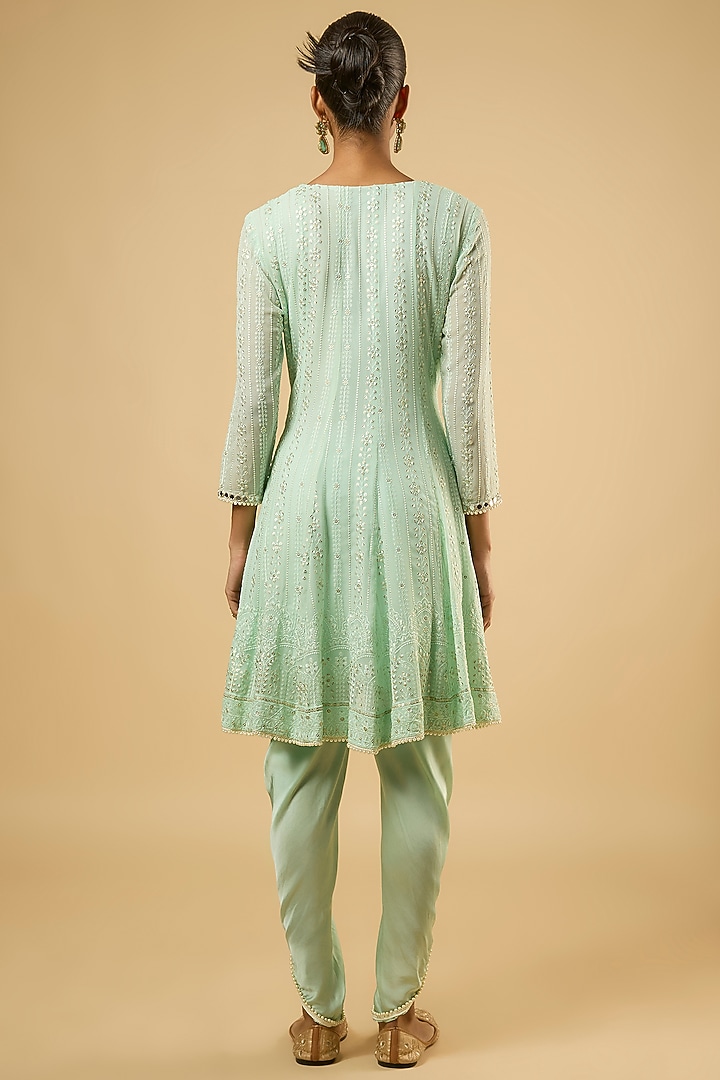 Mint Green Georgette Sequins Embroidered Kurta Set by Dori & Co. at Pernia's Pop Up Shop