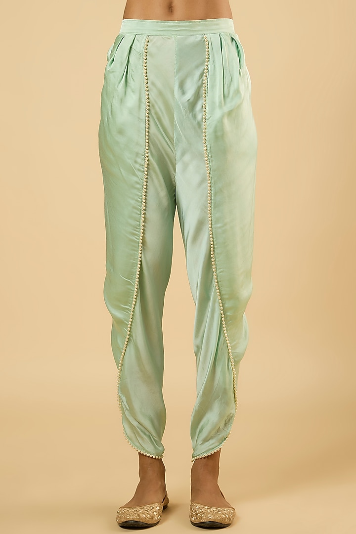 Mint Green Georgette Sequins Embroidered Kurta Set by Dori & Co. at Pernia's Pop Up Shop
