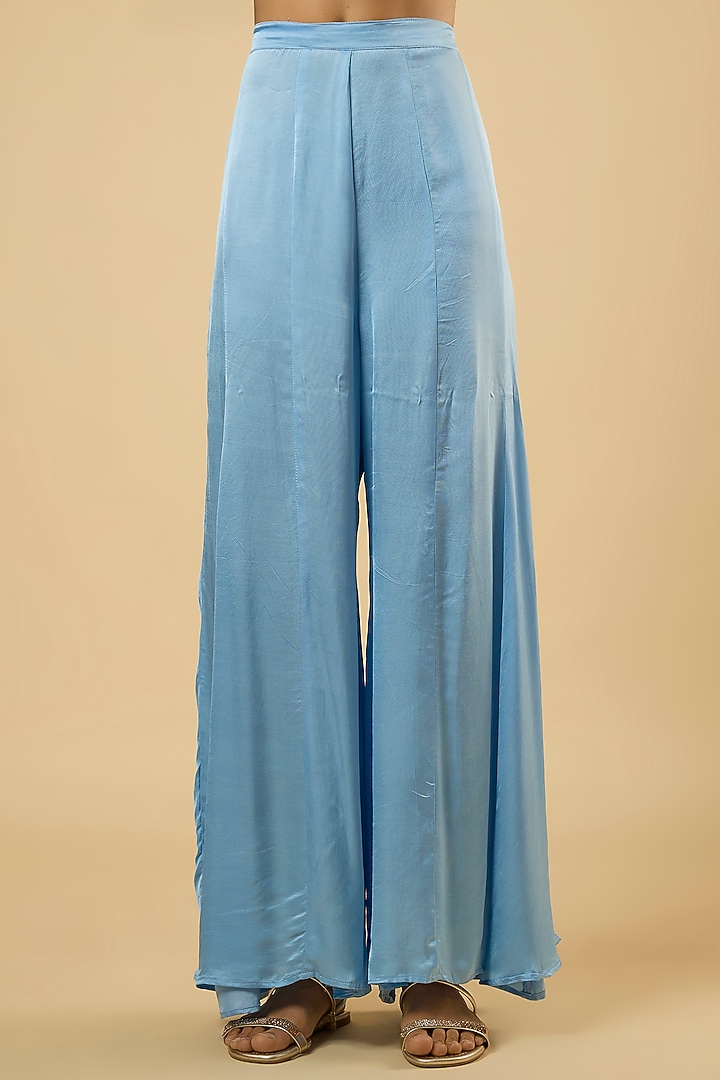 Aqua Blue Georgette Mirror Embroidered Kurta Set by Dori & Co. at Pernia's Pop Up Shop