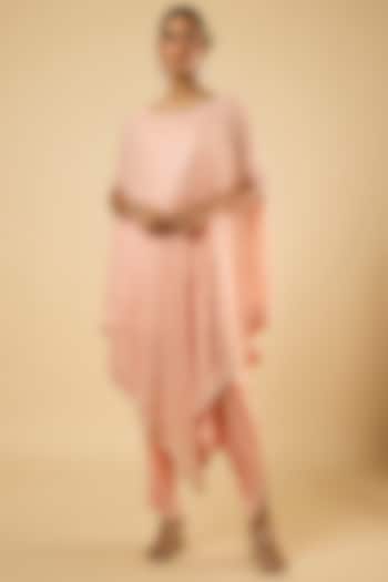 Soft Peach Georgette Sequins Embroidered Kaftan Set by Dori & Co. at Pernia's Pop Up Shop