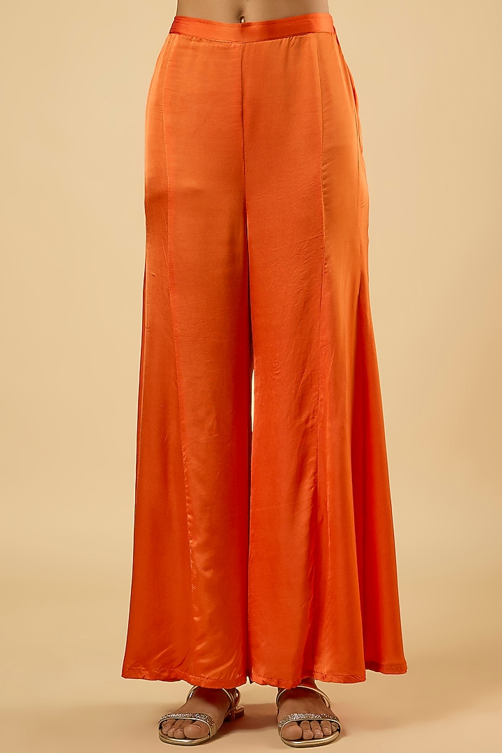 Bright Orange Georgette Sequins Embroidered Kurta Set by Dori & Co. at Pernia's Pop Up Shop