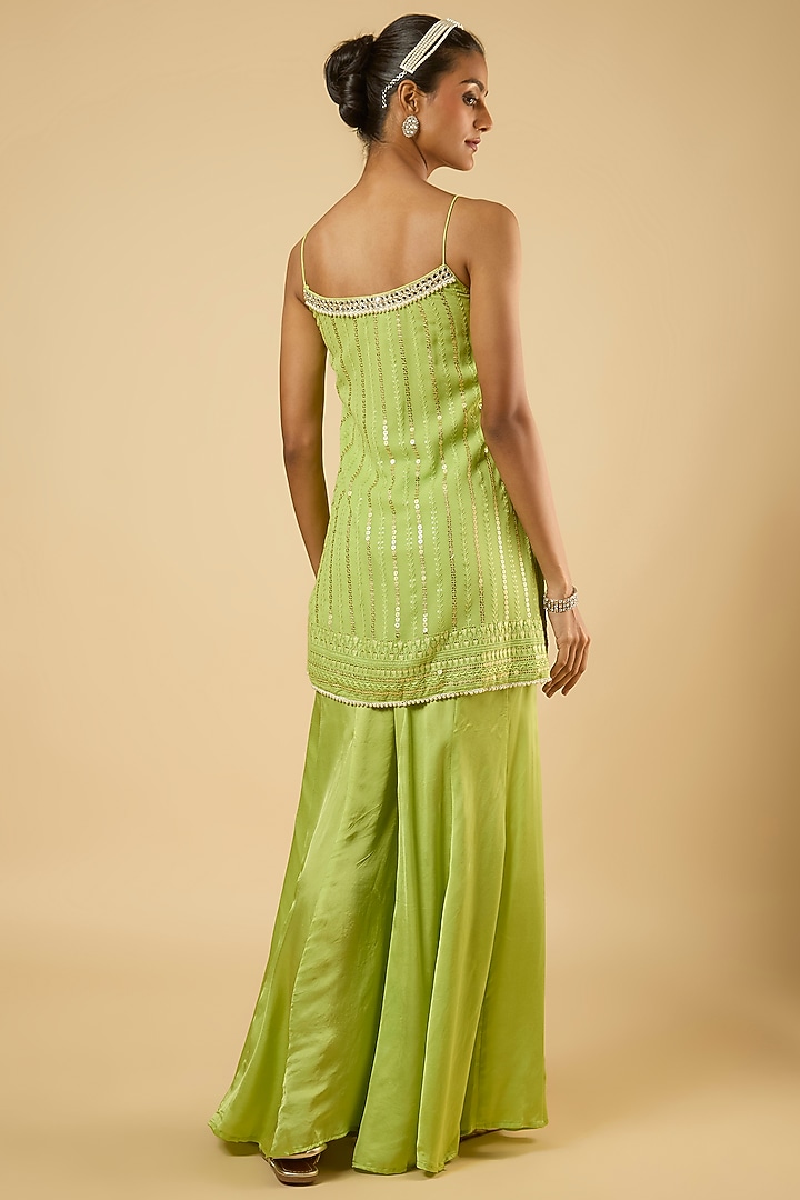 Jade Green Georgette Mirror Embroidered Kurta Set by Dori & Co. at Pernia's Pop Up Shop