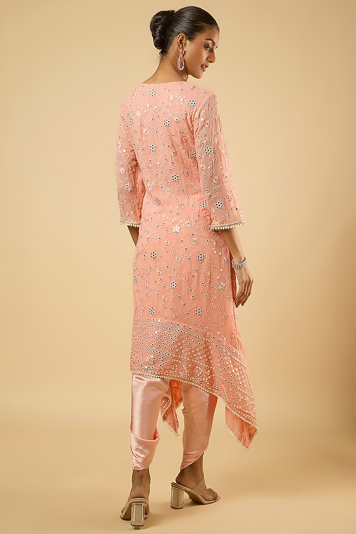 Peach Georgette Mirror Embroidered Kurta Set by Dori & Co. at Pernia's Pop Up Shop