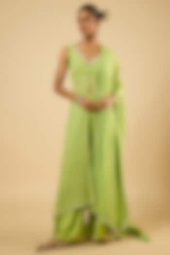 Jade Green Georgette Sequins Embroidered Kurta Set by Dori & Co. at Pernia's Pop Up Shop