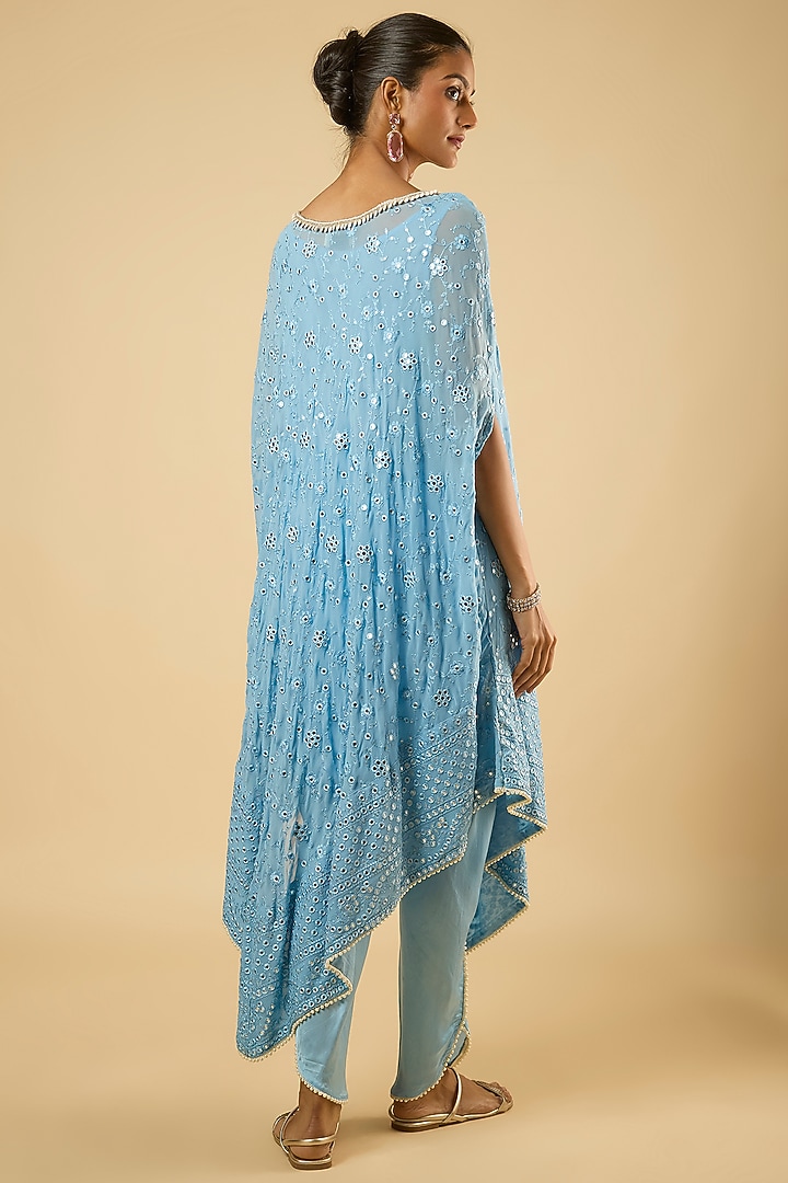 Aqua Blue Georgette Mirror Embroidered Kurta Set by Dori & Co. at Pernia's Pop Up Shop