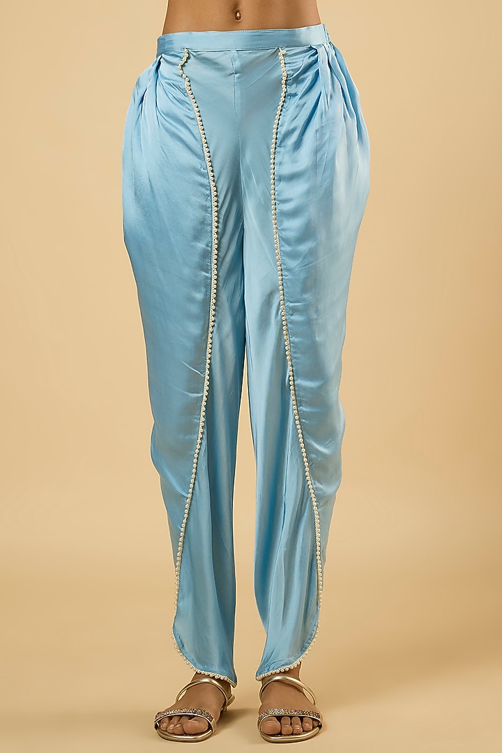 Aqua Blue Georgette Mirror Embroidered Kurta Set by Dori & Co. at Pernia's Pop Up Shop