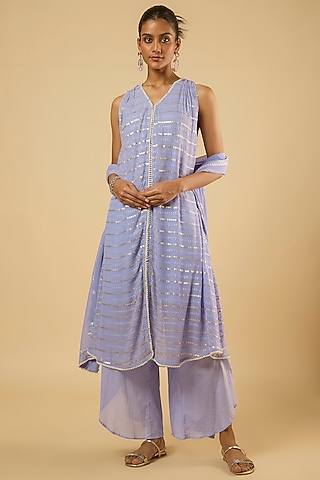 Lavender Georgette Sequins Embroidered Kurta Set by Dori & Co.