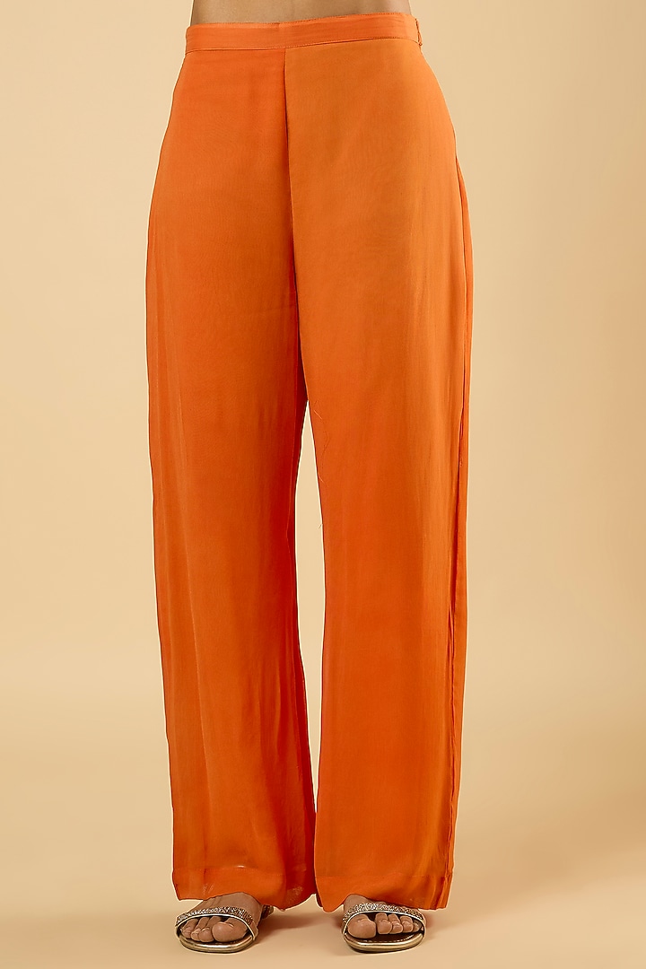 Tangerine Georgette Mirror Jaal Embroidered Kurta Set by Dori & Co. at Pernia's Pop Up Shop