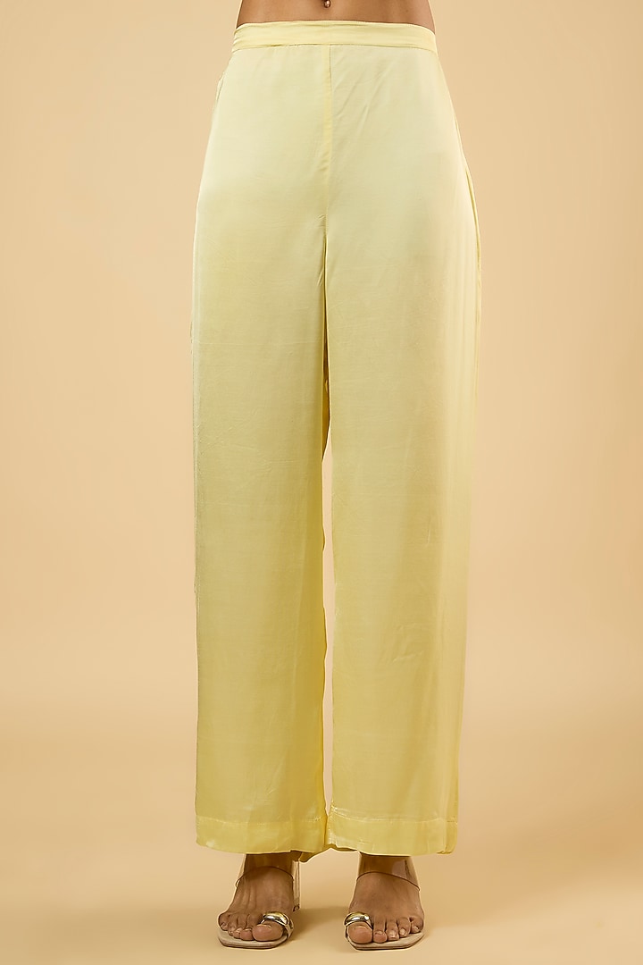 Butter Yellow Georgette Sequins Embroidered Kurta Set by Dori & Co. at Pernia's Pop Up Shop