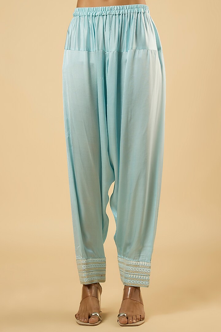 Powder Blue Georgette Sequins Embroidered Kurta Set by Dori & Co. at Pernia's Pop Up Shop