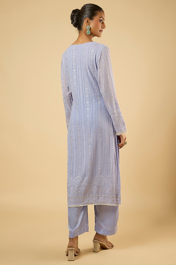 Lavender Georgette Sequins Embroidered Kurta Set by Dori & Co. at Pernia's Pop Up Shop