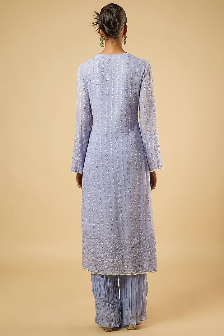 Lavender Georgette Sequins Embroidered Kurta Set by Dori & Co. at Pernia's Pop Up Shop