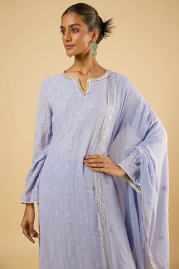 Lavender Georgette Sequins Embroidered Kurta Set by Dori & Co. at Pernia's Pop Up Shop